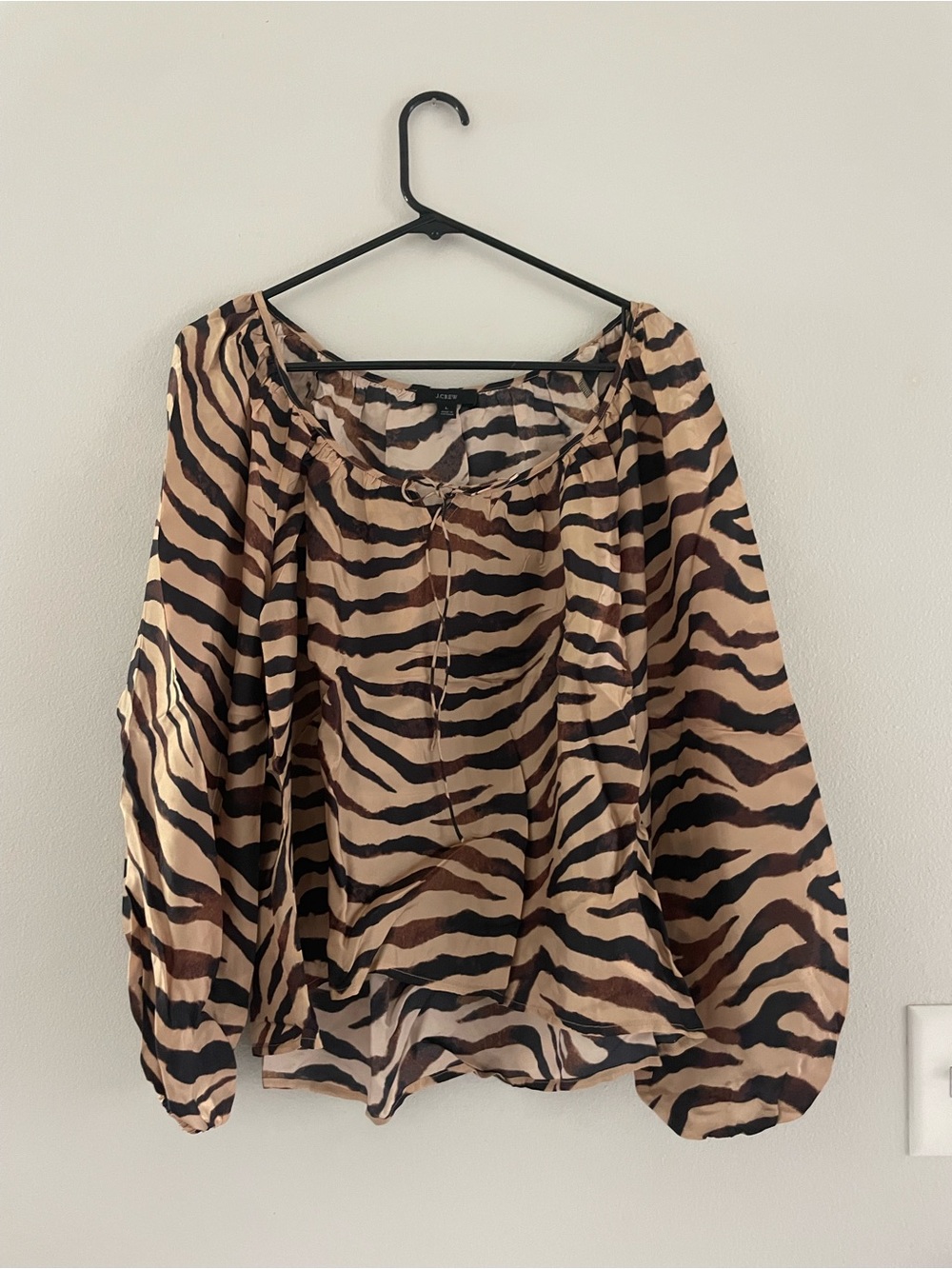 J. Crew Tan & Black Zebra-Print Long Sleeve Blouse